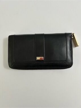 Banana Republic- Black Zip-Around Leather Wallet with Gold Accent